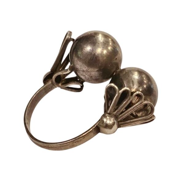 Vintage Sterling Silver Sphere Bypass Ring - Picture 1 of 5
